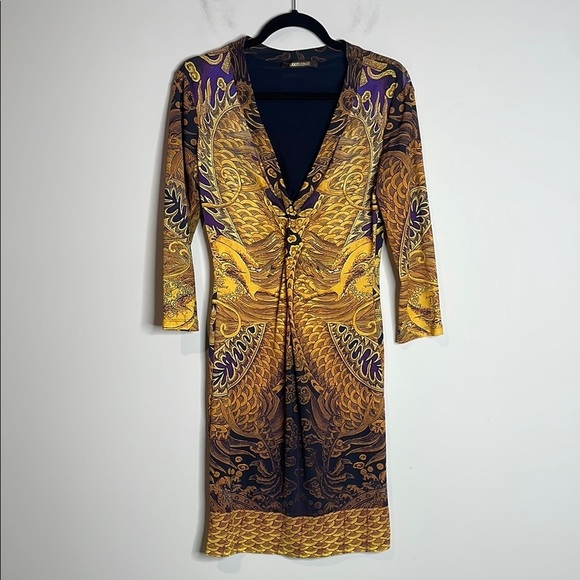 Roberto Cavalli Dresses & Skirts - Roberto Cavalli | Women’s Gold Baroque Dragon Print Dress